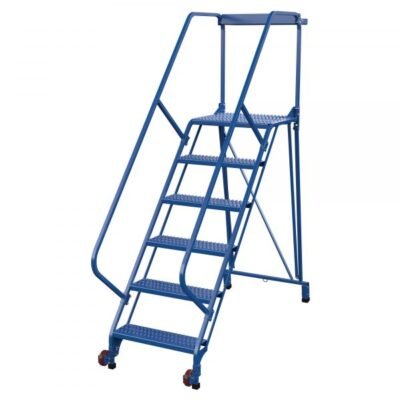 Vestil LAD-TRS-50-6-G 6-Step Grip Strut Tip-N-Roll Ladder (90″ H, Narrow Base)