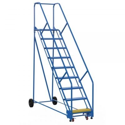 Vestil LAD-9-14-G-EZ 9-Step Grip Strut Steel Warehouse Ladder w/ Easy Roll (120″ H)