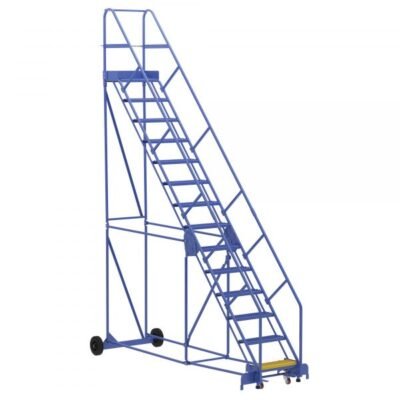 Vestil LAD-14-14-G-EZ 14-Step Grip Strut Warehouse Ladder w/ Easy Roll (176″ H)