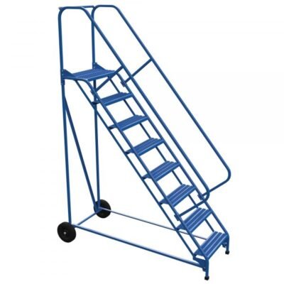Vestil LAD-RAF-8-24-G-EZ 8-Step Grip Strut Roll-A-Fold Ladder w/ Easy Roll (110″ H)