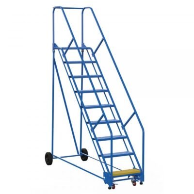 Vestil LAD-9-14-P-EZ 9-Step Perforated Steel Warehouse Ladder w/ Easy Roll (120″ H)