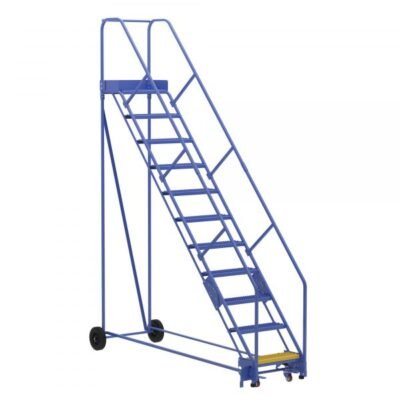 Vestil LAD-11-14-G-EZ 11-Step Grip Strut Warehouse Ladder w/ Easy Roll (140″ H)
