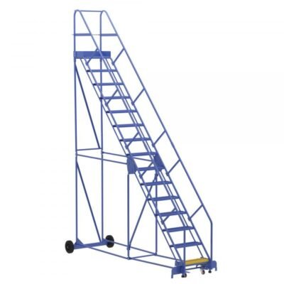 Vestil LAD-15-14-G-EZ 15-Step Grip Strut Warehouse Ladder w/ Easy Roll (186″ H)