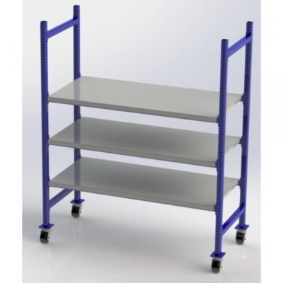 Unex MCFFS64283 60in W Mobile Wheeled Flat Steel Shelf Unit (3-Tier, 28in Deep)