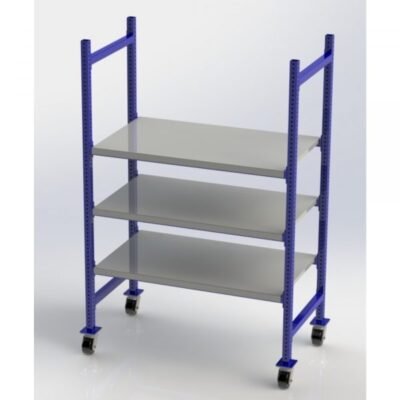 Unex MCFFS52283 52in W Mobile Wheeled Flat Steel Shelf Unit (3-Tier, 28in Deep)