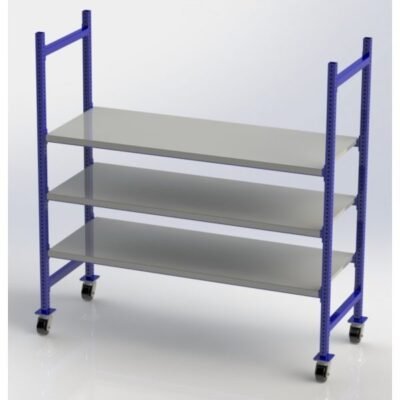 Unex MCFFS76283 76in W Mobile Wheeled Flat Steel Shelf Unit (3-Tier, 28in Deep)