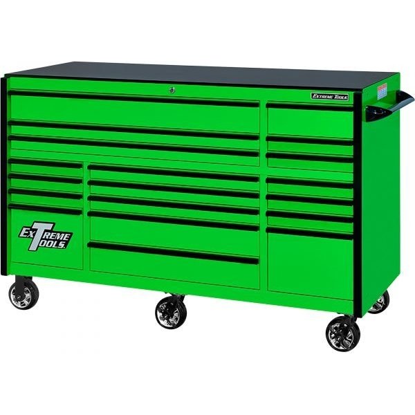 Extreme Tools RX722519RCGNBK-X RX Series 72" 19-Drawer Roller Cabinet, 25"D, Green/Black