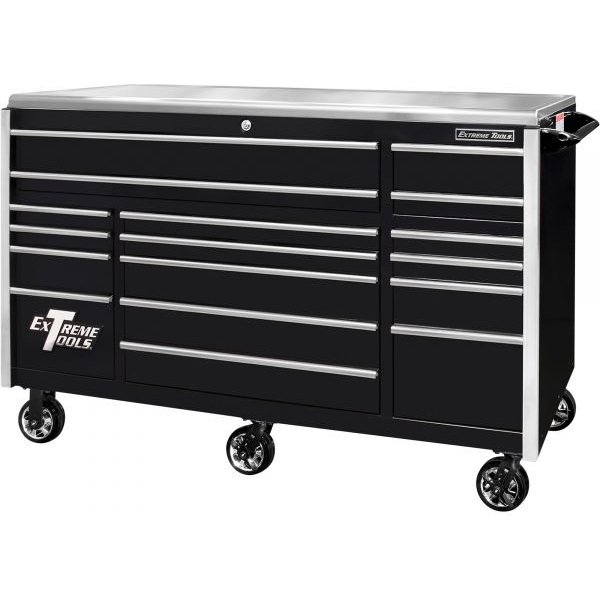 Extreme Tools EX7217RCQBKCR EXQ Professional 72" 17-Drawer Roller Cabinet, Black/Chrome