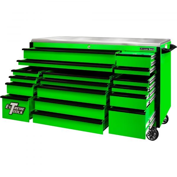 Extreme Tools EX7217RCQGNBK EXQ Professional 72" 17-Drawer Roller Cabinet, Green/Black 2 Extreme Tools EX7217RCQGNBK EXQ Professional 72" 17-Drawer Roller Cabinet, Green/Black - Image 2