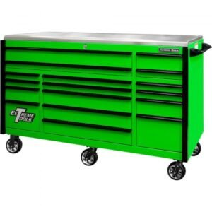 Extreme Tools EX7217RCQGNBK EXQ Professional 72" 17-Drawer Roller Cabinet, Green/Black