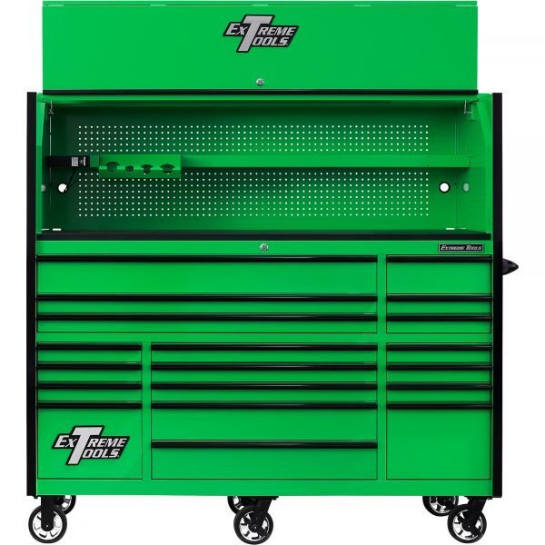 Extreme Tools RX723020HRGK Professional 72" Hutch/Roller Cabinet Combo, Green/Black