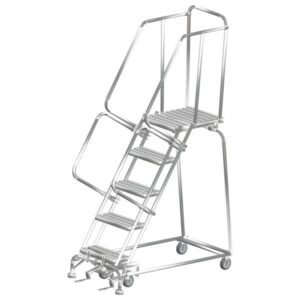 Ballymore SS052414P Stainless Steel Rolling Ladder 5 Steps 83-inch Height Perforated Treads