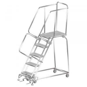 Ballymore SS052421P Stainless Steel Rolling Ladder 5 Steps 83-inch Height Perforated Treads