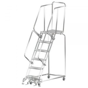 Ballymore SS062421P Stainless Steel Rolling Ladder 6 Steps 93-inch Height Perforated Treads