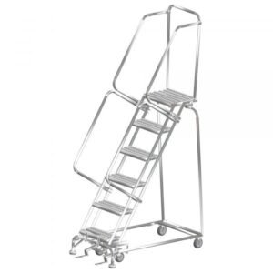 Ballymore SSTR530P Stainless Steel Rolling Ladder 5 Steps 83-inch Height Perforated Treads