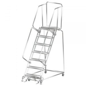 Ballymore SS073221G Stainless Steel Rolling Ladder 7 Steps 103-inch Height Grip Strut Treads