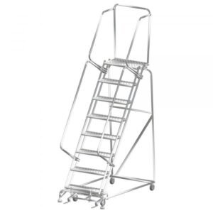 Ballymore SS083214G Stainless Steel Rolling Ladder 8 Steps 113-inch Height Grip Strut Treads
