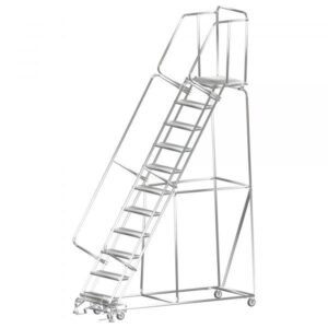 Ballymore SS113214P Stainless Steel Rolling Ladder 11 Steps 143-inch Height Perforated Treads