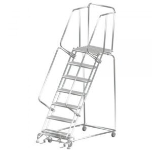 Ballymore SS073214P Stainless Steel Rolling Ladder 7 Steps 103-inch Height Perforated Treads