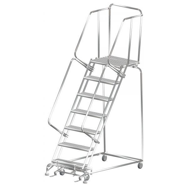 Ballymore SS073214P Stainless Steel Rolling Ladder 7 Steps 103-inch Height Perforated Treads