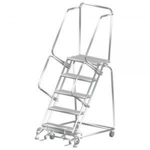 Ballymore SS052428P Stainless Steel Rolling Ladder 5 Steps 83-inch Height Perforated Treads