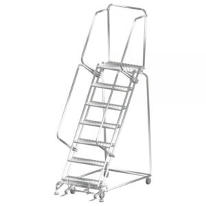 Ballymore SS073214G Stainless Steel Rolling Ladder 7 Steps 103-inch Height Grip Strut Treads