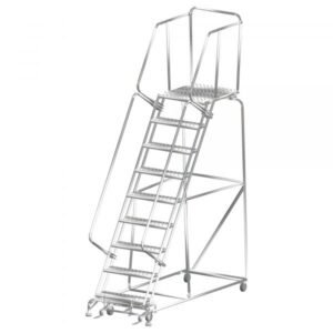 Ballymore SS093228G Stainless Steel Rolling Ladder 9 Steps 123-inch Height Grip Strut Treads