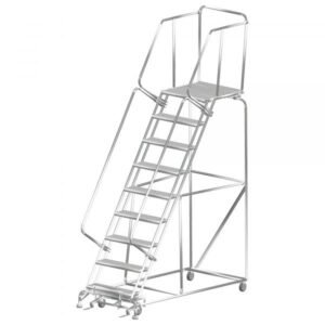 Ballymore SS093221P Stainless Steel Rolling Ladder 9 Steps 123-inch Height Perforated Treads