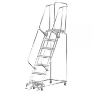 Ballymore SS072414P Stainless Steel Rolling Ladder 7 Steps 103-inch Height Perforated Treads