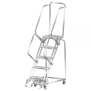 Ballymore SSTR430P Stainless Steel Rolling Ladder 4 Steps 73-inch Height Perforated Treads