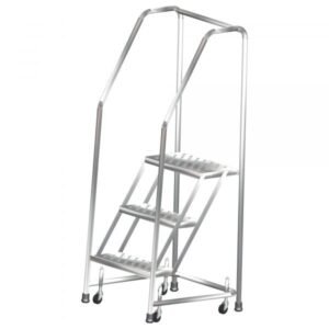 Ballymore SS320G Stainless Steel Rolling Ladder 3 Steps 58.5-inch Height Grip Strut Treads