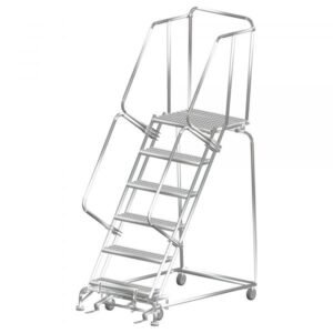 Ballymore SS063214P Stainless Steel Rolling Ladder 6 Steps 93-inch Height Perforated Treads
