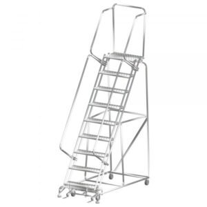 Ballymore SS093214G Stainless Steel Rolling Ladder 9 Steps 123-inch Height Grip Strut Treads