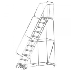 Ballymore SS113221G Stainless Steel Rolling Ladder 11 Steps 143-inch Height Grip Strut Treads