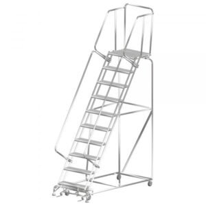 Ballymore SS103221G Stainless Steel Rolling Ladder 10 Steps 133-inch Height Grip Strut Treads
