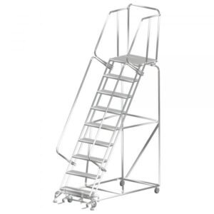 Ballymore SS093214P Stainless Steel Rolling Ladder 9 Steps 123-inch Height Perforated Treads