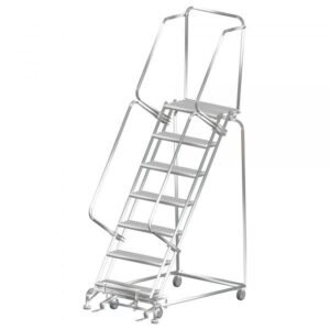 Ballymore SS072428P Stainless Steel Rolling Ladder 7 Steps 103-inch Height Perforated Treads