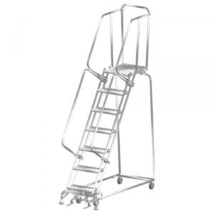 Ballymore SS072421G Stainless Steel Rolling Ladder 7 Steps 103-inch Height Grip Strut Treads