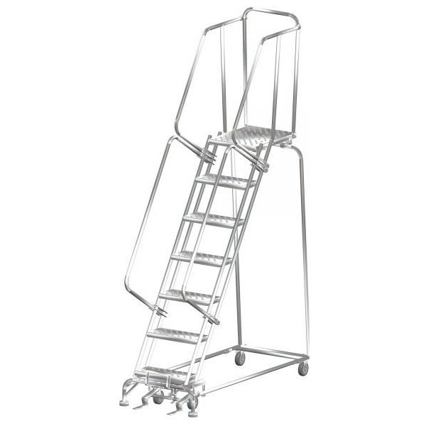 Ballymore SS072421G Stainless Steel Rolling Ladder 7 Steps 103-inch Height Grip Strut Treads