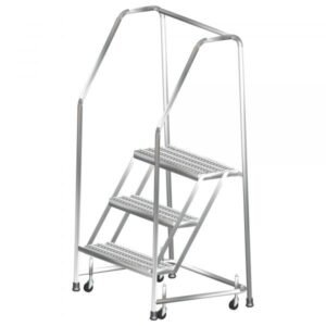Ballymore SS320P Stainless Steel Rolling Ladder 3 Steps 58.5-inch Height Perforated Treads