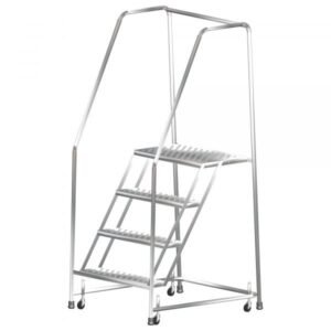 Ballymore SS430G Stainless Steel Rolling Ladder 4 Steps 73-inch Height Grip Strut Treads