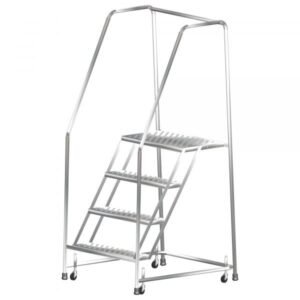 Ballymore SS420P Stainless Steel Rolling Ladder 4 Steps 73-inch Height Perforated Treads