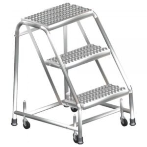 Ballymore SS3N30G Stainless Steel Rolling Step Stool 3 Steps 28.5-inch Height Grip Strut Treads