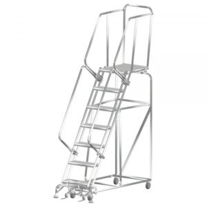 Ballymore SS072421P Stainless Steel Rolling Ladder 7 Steps 103-inch Height Perforated Treads