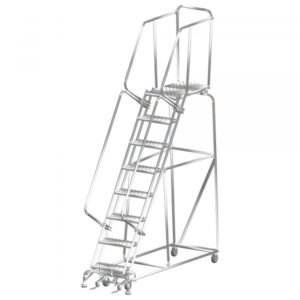 Ballymore SS082421P Stainless Steel Rolling Ladder 8 Steps 113-inch Height Perforated Treads