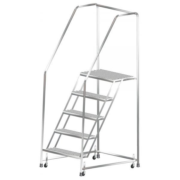 Ballymore SS624P Stainless Steel Rolling Ladder 6 Steps 93-inch Height Perforated Treads