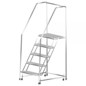 Ballymore SS520P Stainless Steel Rolling Ladder 5 Steps 83-inch Height Perforated Treads