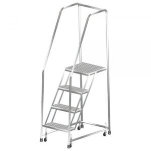 Ballymore SSTR330P Stainless Steel Rolling Ladder 3 Steps 58.5-inch Height Perforated Treads