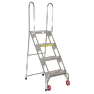 Vestil 4-Step Folding Stainless Steel Ladder w/ Wheels (61.5in H, 350 lb Cap)