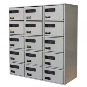 Hallowell UCTL392-5A-E-PL 15-Compartment Cell Phone/Tablet Charging Locker (27"W, Gray, Electronic Lock)
